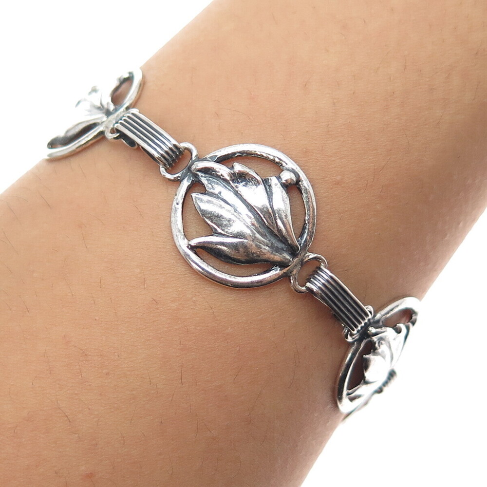DANECRAFT 925 Sterling Antique Art Deco Floral Leaf Bracelet 6" (missing lock)